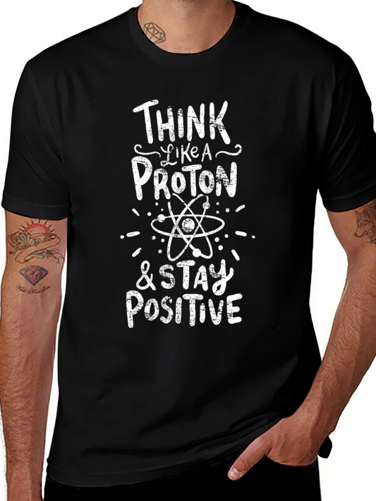 Camiseta Negra Algodón - Piensa como un Protón