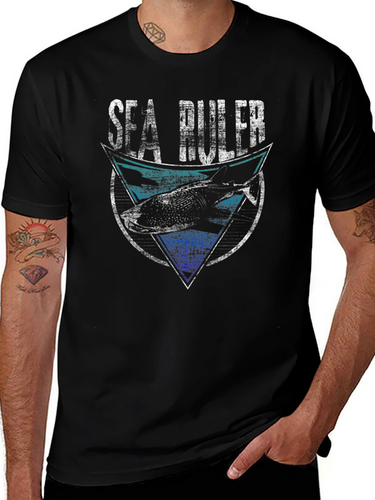 Camiseta Negra Sea Ruler Diseño Tiburón