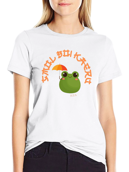 Camiseta Negra con Diseño de Rana y Paraguas Kawaii