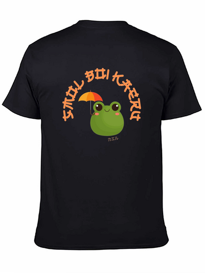 Camiseta Negra con Diseño de Rana y Paraguas Kawaii