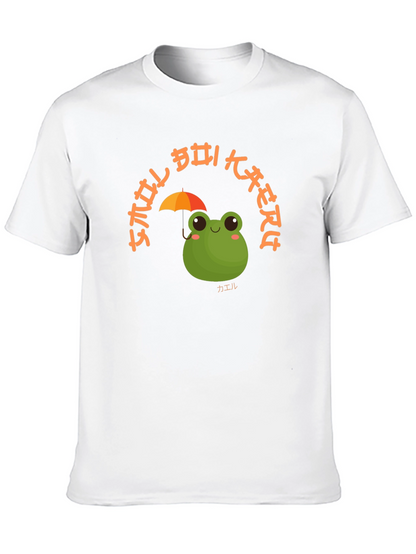 Camiseta Negra con Diseño de Rana y Paraguas Kawaii