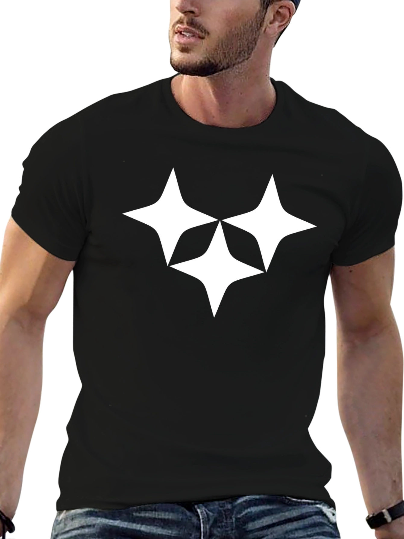 Camiseta Negra con Diseño Estelar Blanco