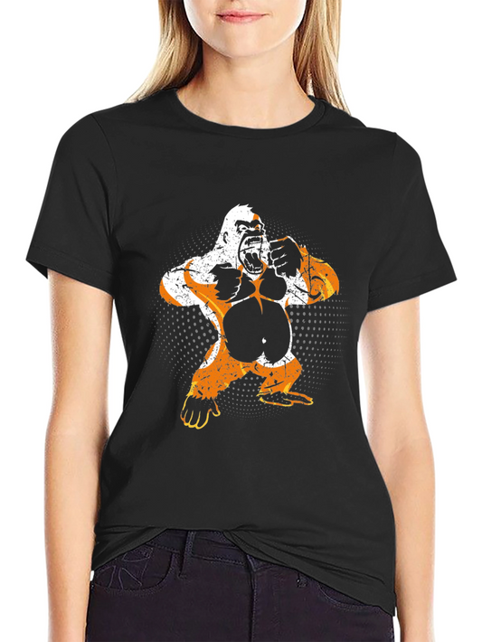 Camiseta Negra Estampado Gorila Retro para Hombre