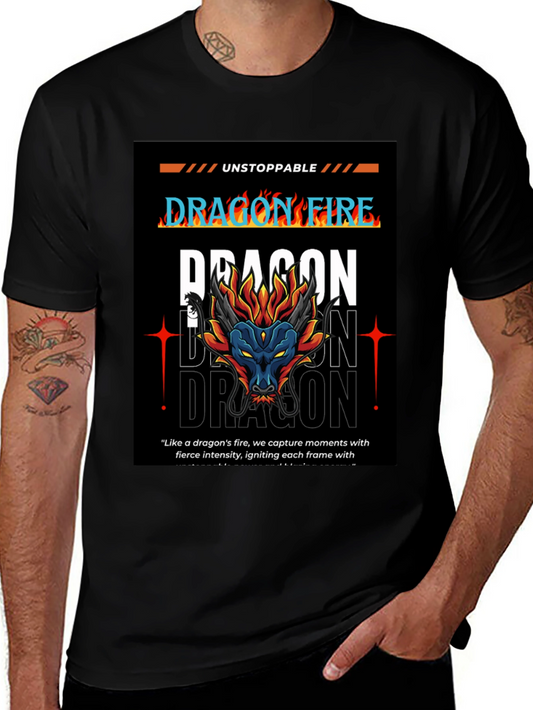 Camiseta Negra Dragón de Fuego - Estilo Urbano