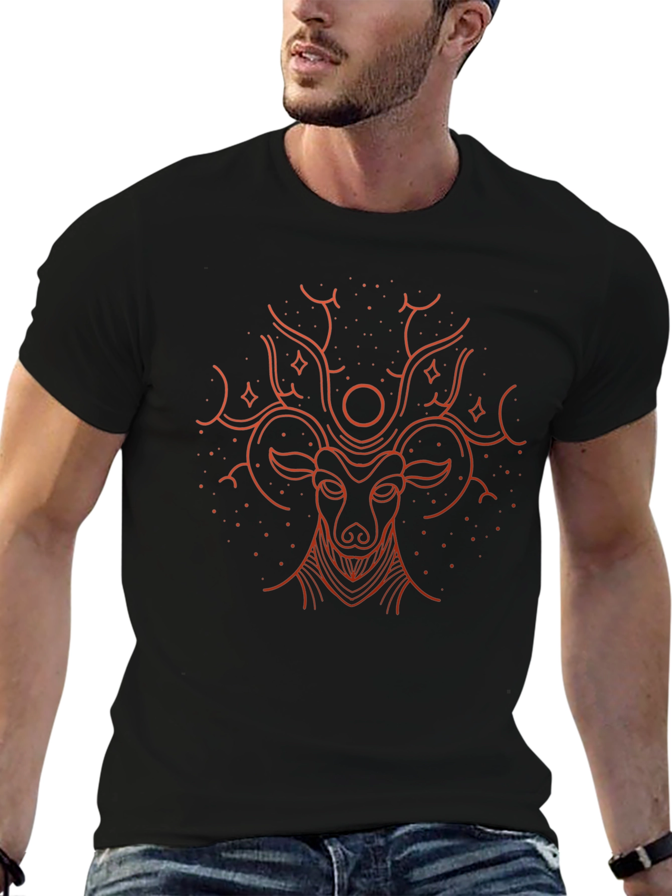 Camiseta Negra con Diseño de Ciervo Místico