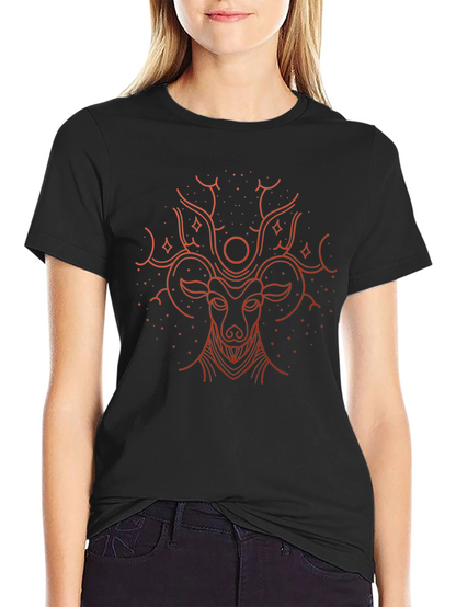 Camiseta Negra con Diseño de Ciervo Místico