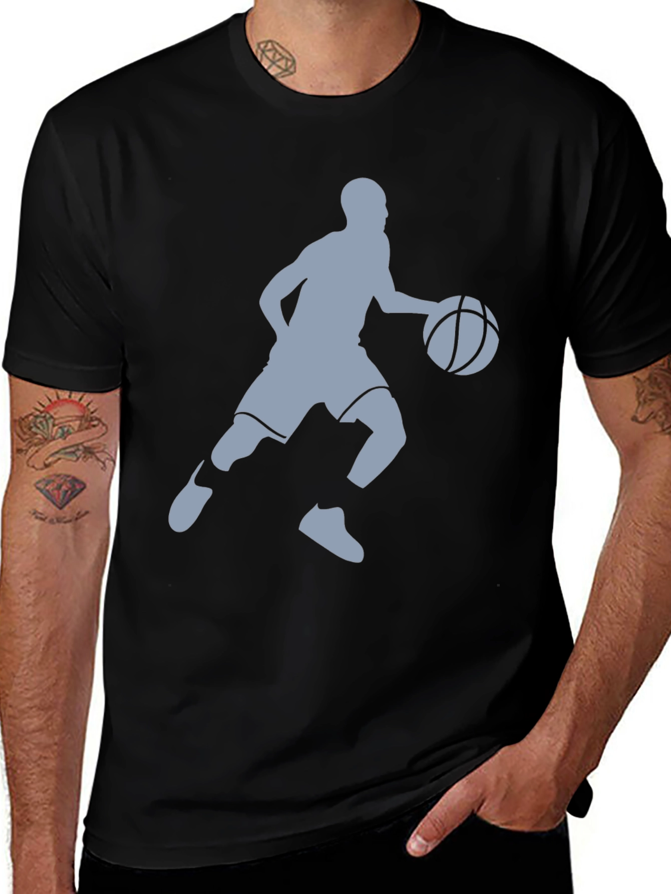 Camiseta Negra Hombre - Silueta Jugador Baloncesto