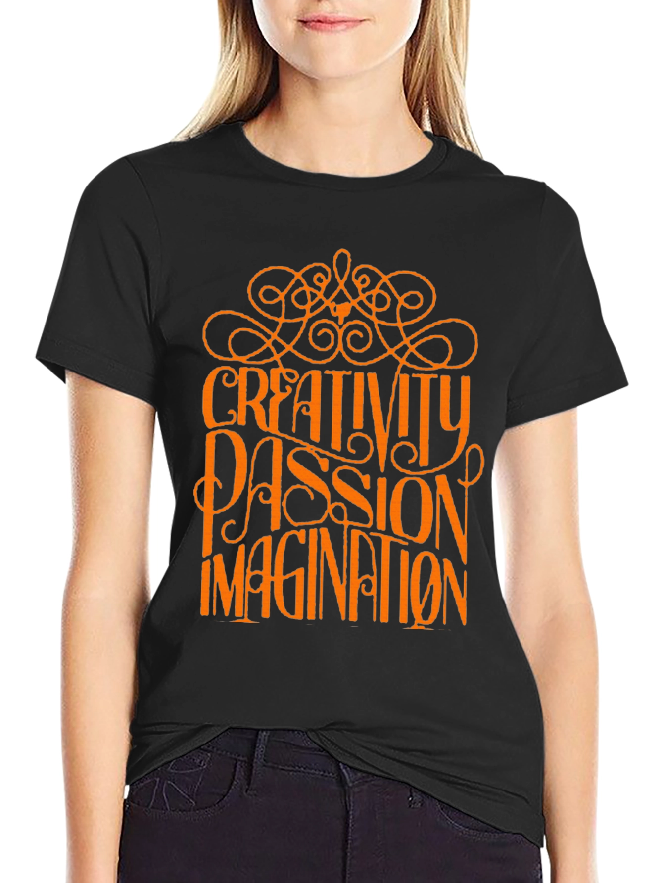 Camiseta Negra con Diseño Creatividad Pasión e Imaginación
