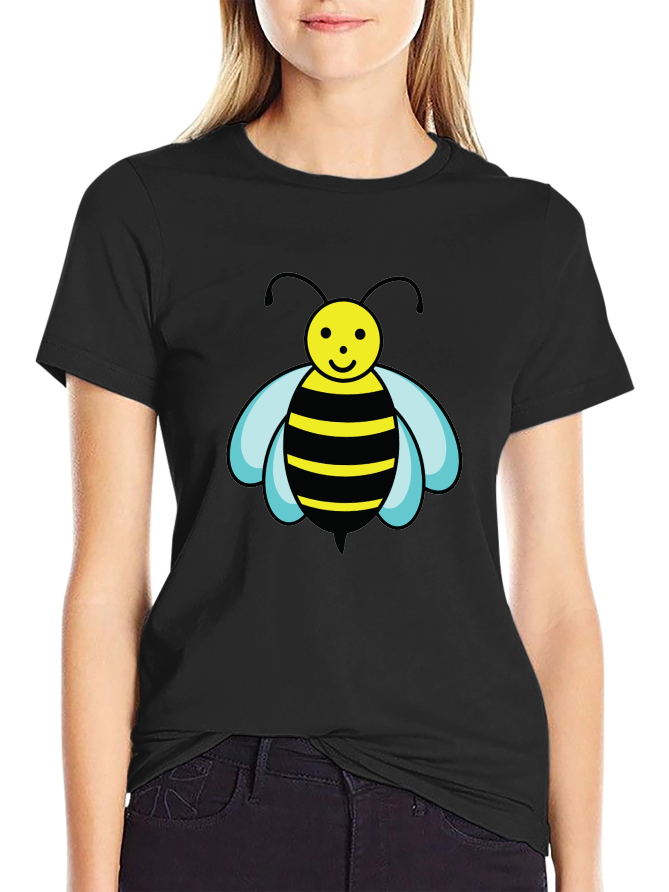 Camiseta Negra con Abeja de Dibujos Animados