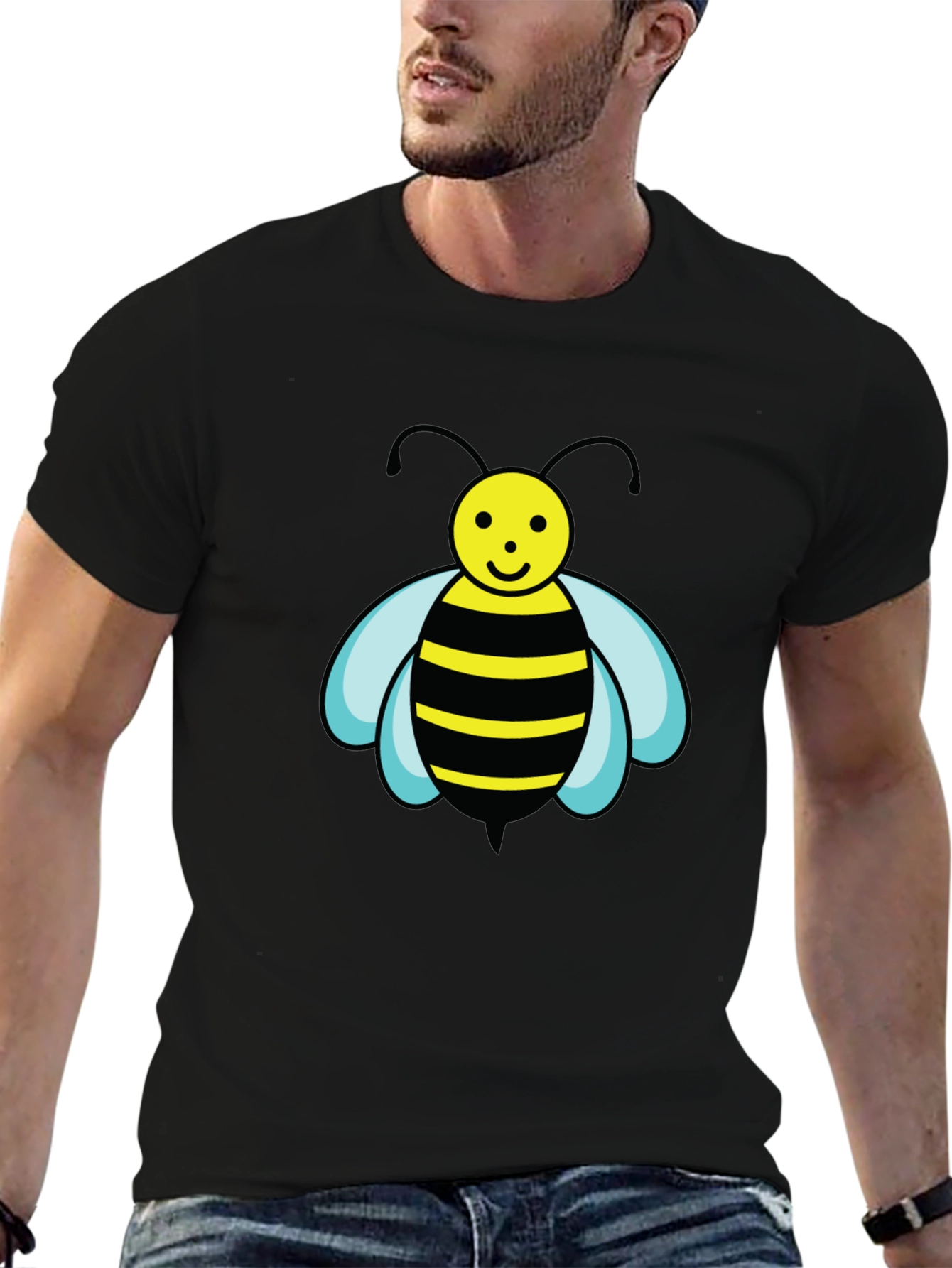 Camiseta Negra con Abeja de Dibujos Animados