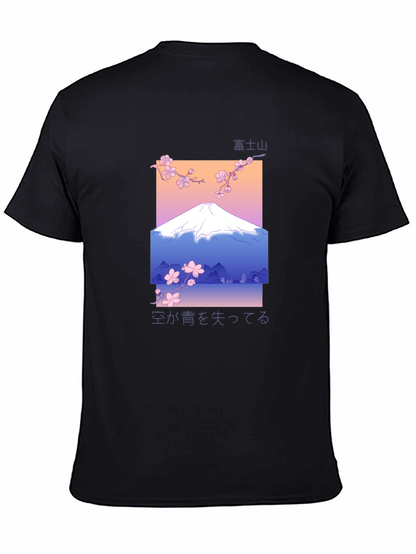 Camiseta Negra con Diseño de Monte Fuji Estilizado