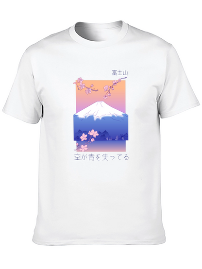 Camiseta Negra con Diseño de Monte Fuji Estilizado
