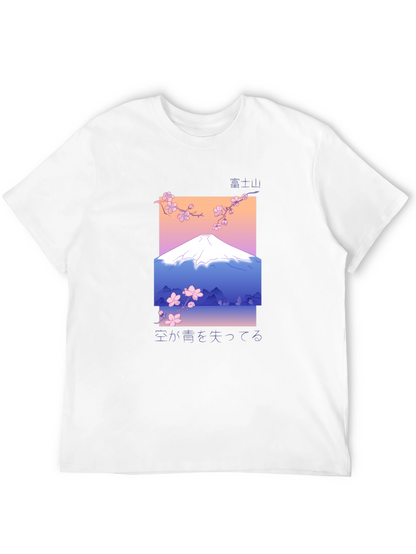 Camiseta Negra con Diseño de Monte Fuji Estilizado