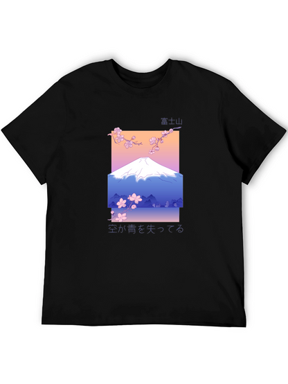 Camiseta Negra con Diseño de Monte Fuji Estilizado