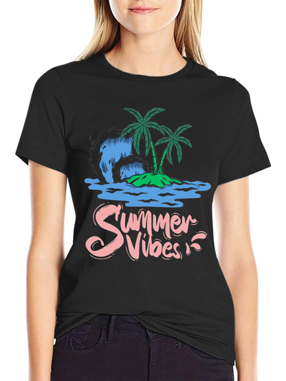 Camiseta Negra Summer Vibes Diseño Tropical
