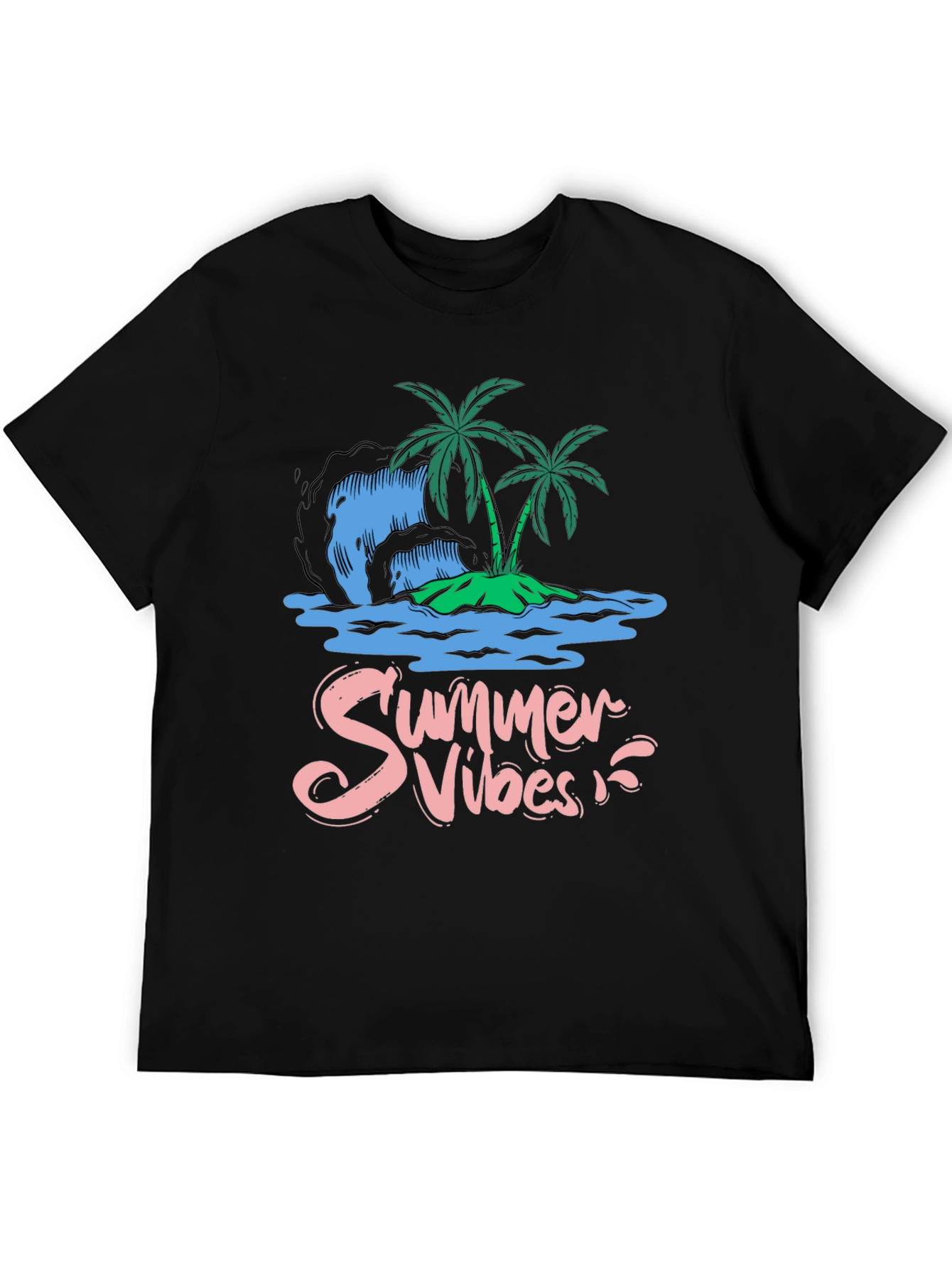 Camiseta Negra Summer Vibes Diseño Tropical