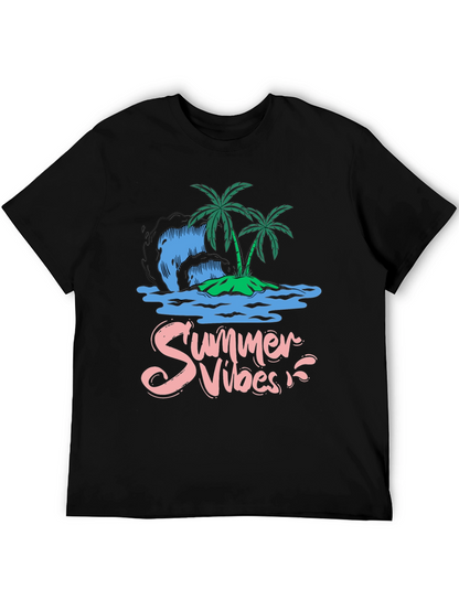 Camiseta Negra Summer Vibes Diseño Tropical