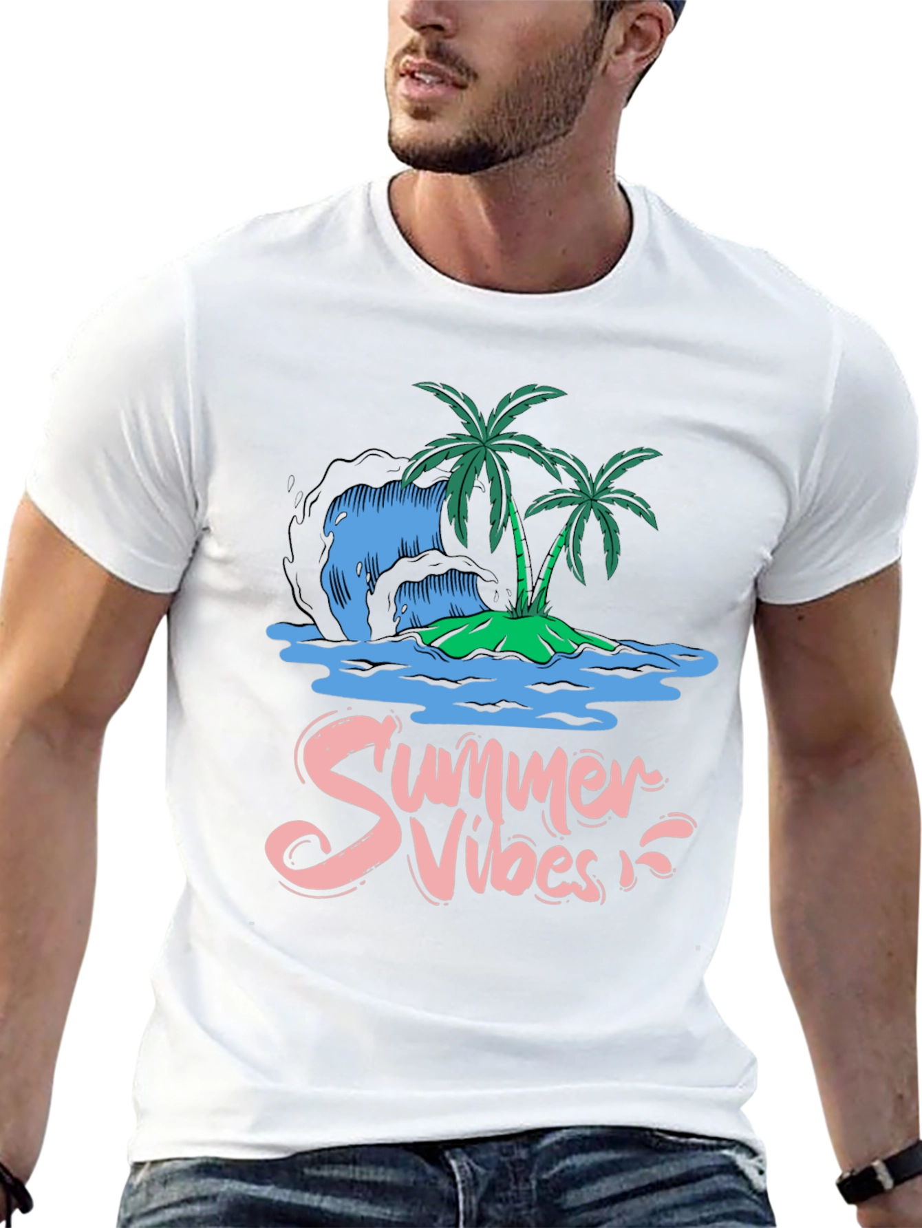Camiseta Negra Summer Vibes Diseño Tropical