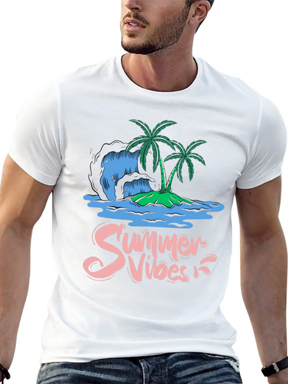 Camiseta Negra Summer Vibes Diseño Tropical