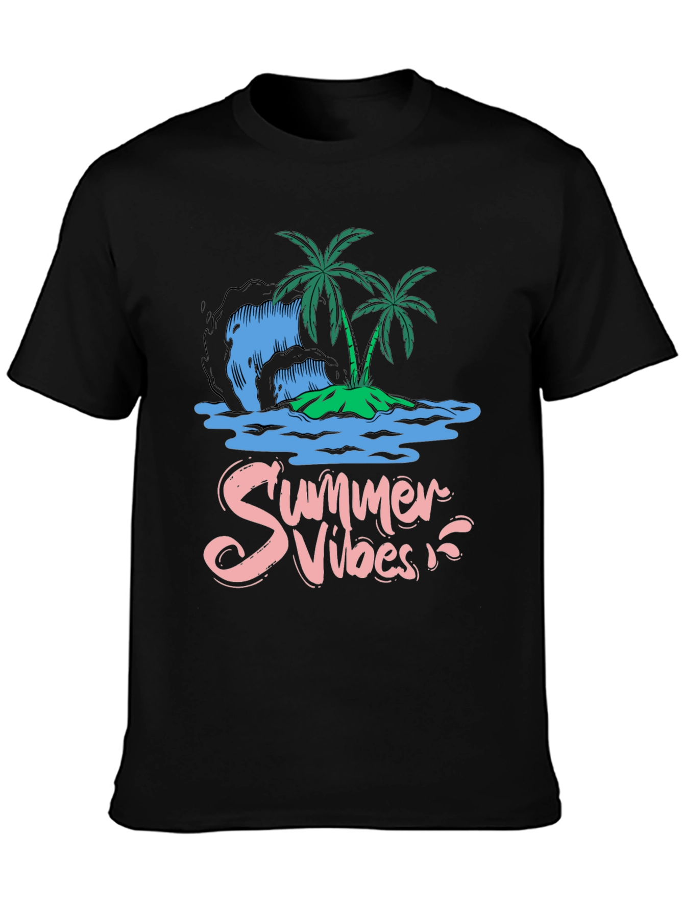 Camiseta Negra Summer Vibes Diseño Tropical