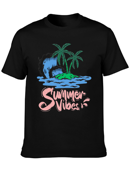 Camiseta Negra Summer Vibes Diseño Tropical