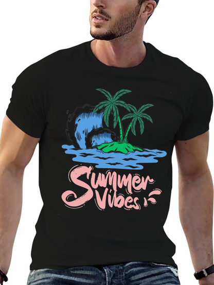 Camiseta Negra Summer Vibes Diseño Tropical