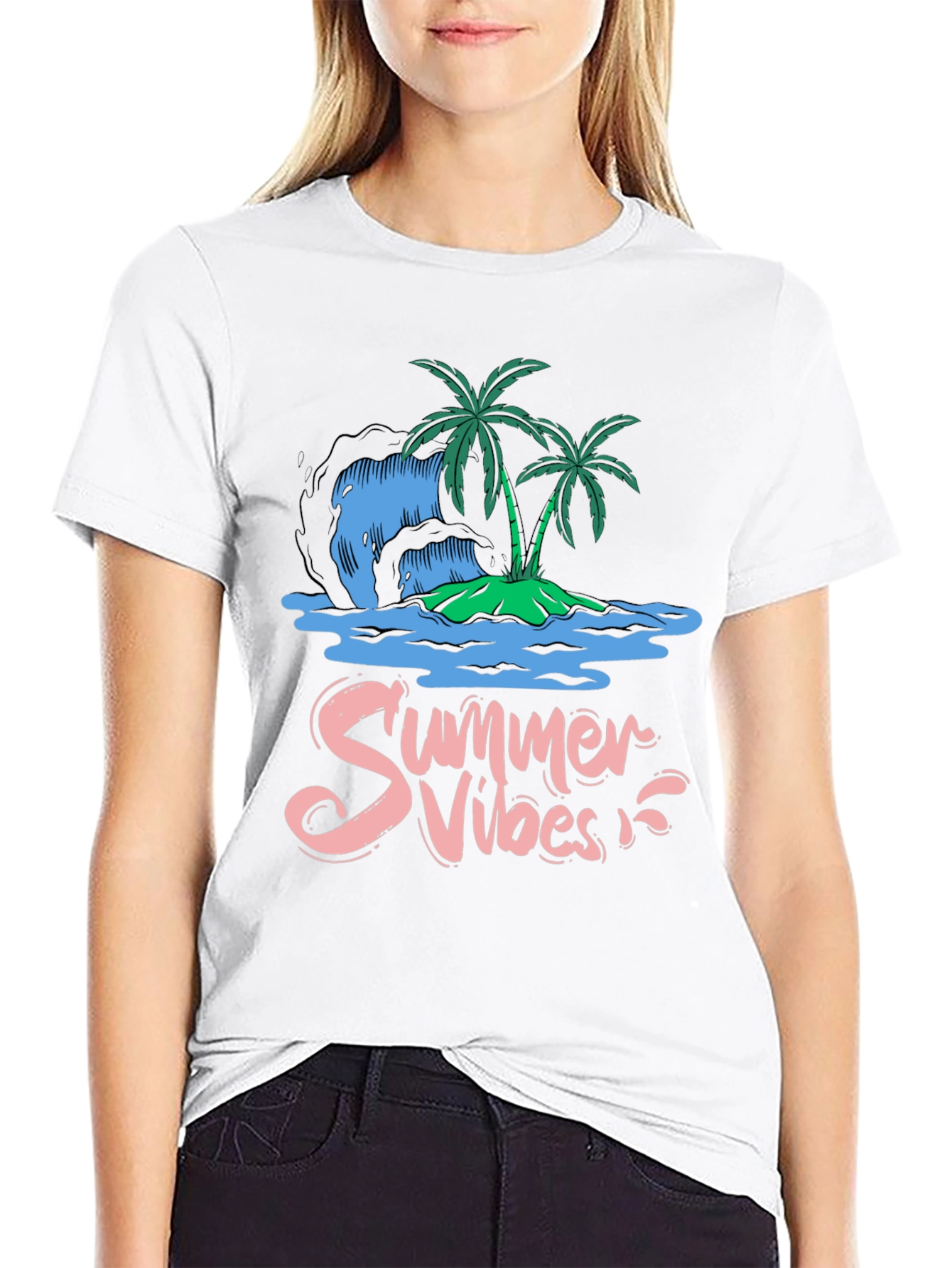 Camiseta Negra Summer Vibes Diseño Tropical