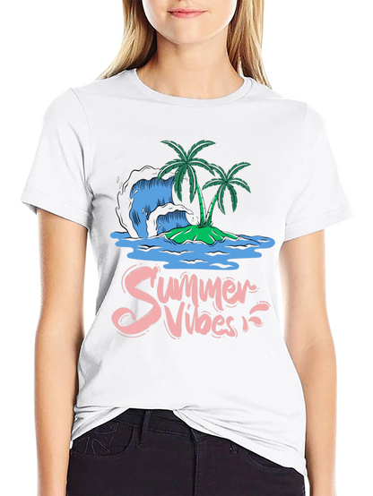 Camiseta Negra Summer Vibes Diseño Tropical
