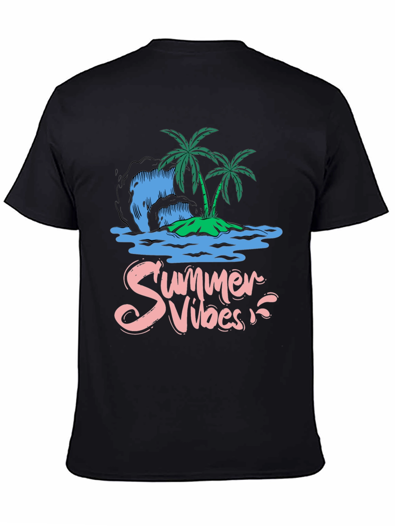 Camiseta Negra Summer Vibes Diseño Tropical