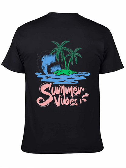 Camiseta Negra Summer Vibes Diseño Tropical