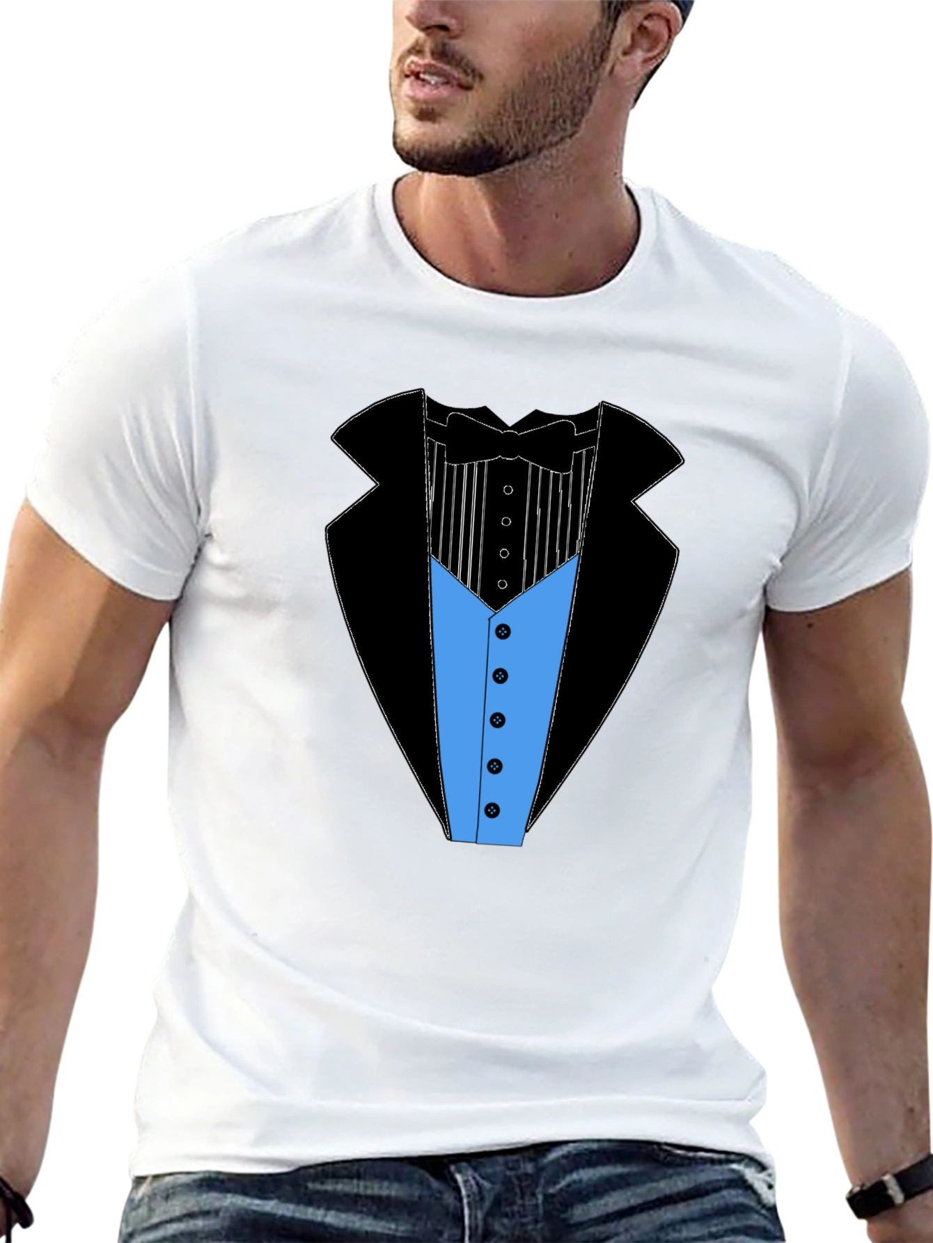 Camiseta Estampada Estilo Esmoquin Elegante