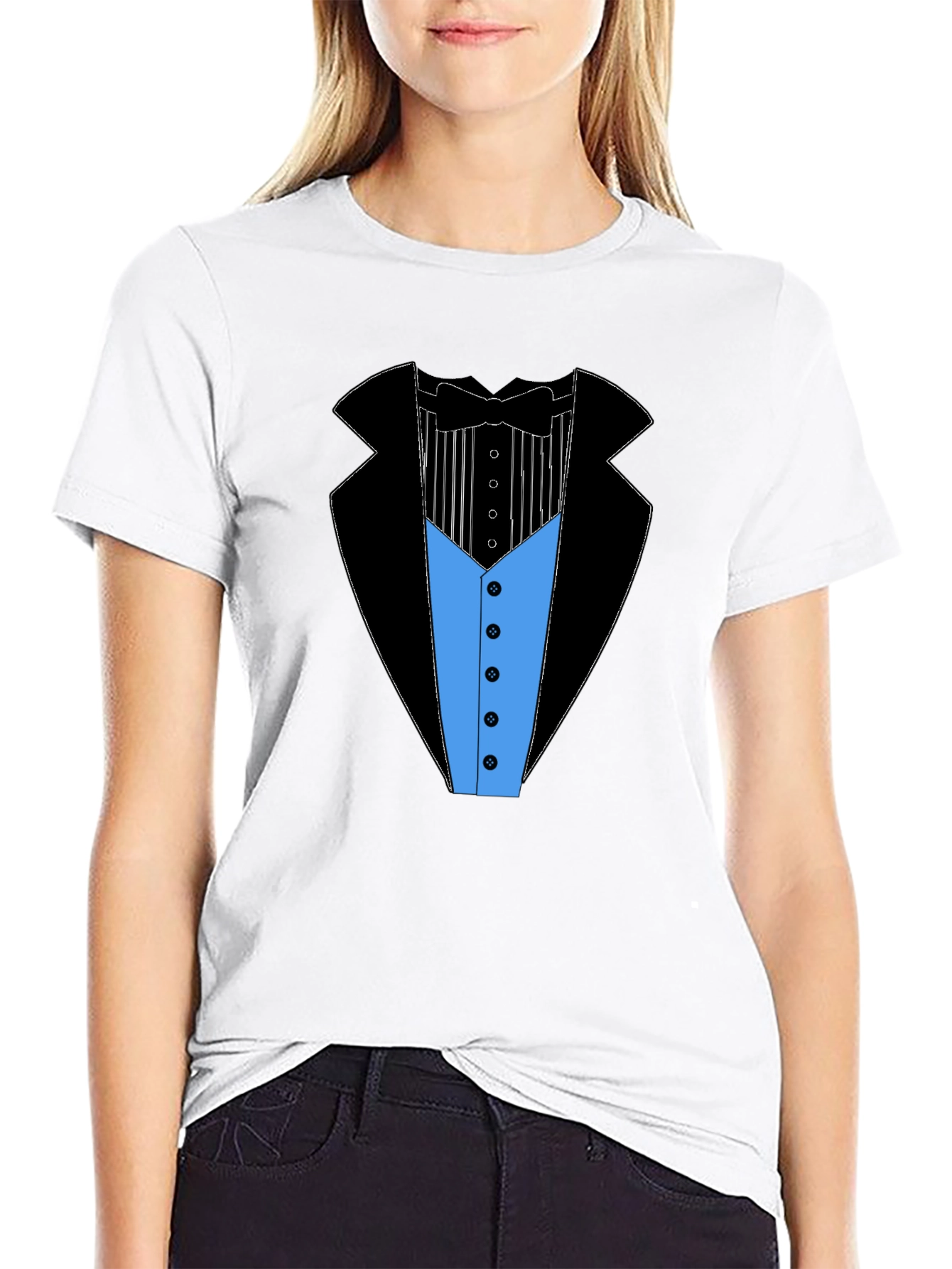 Camiseta Estampada Estilo Esmoquin Elegante