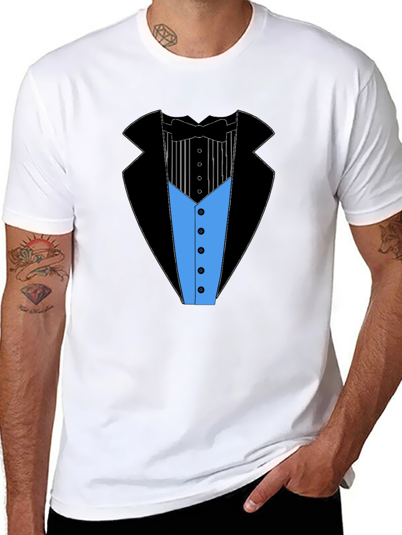 Camiseta Estampada Estilo Esmoquin Elegante