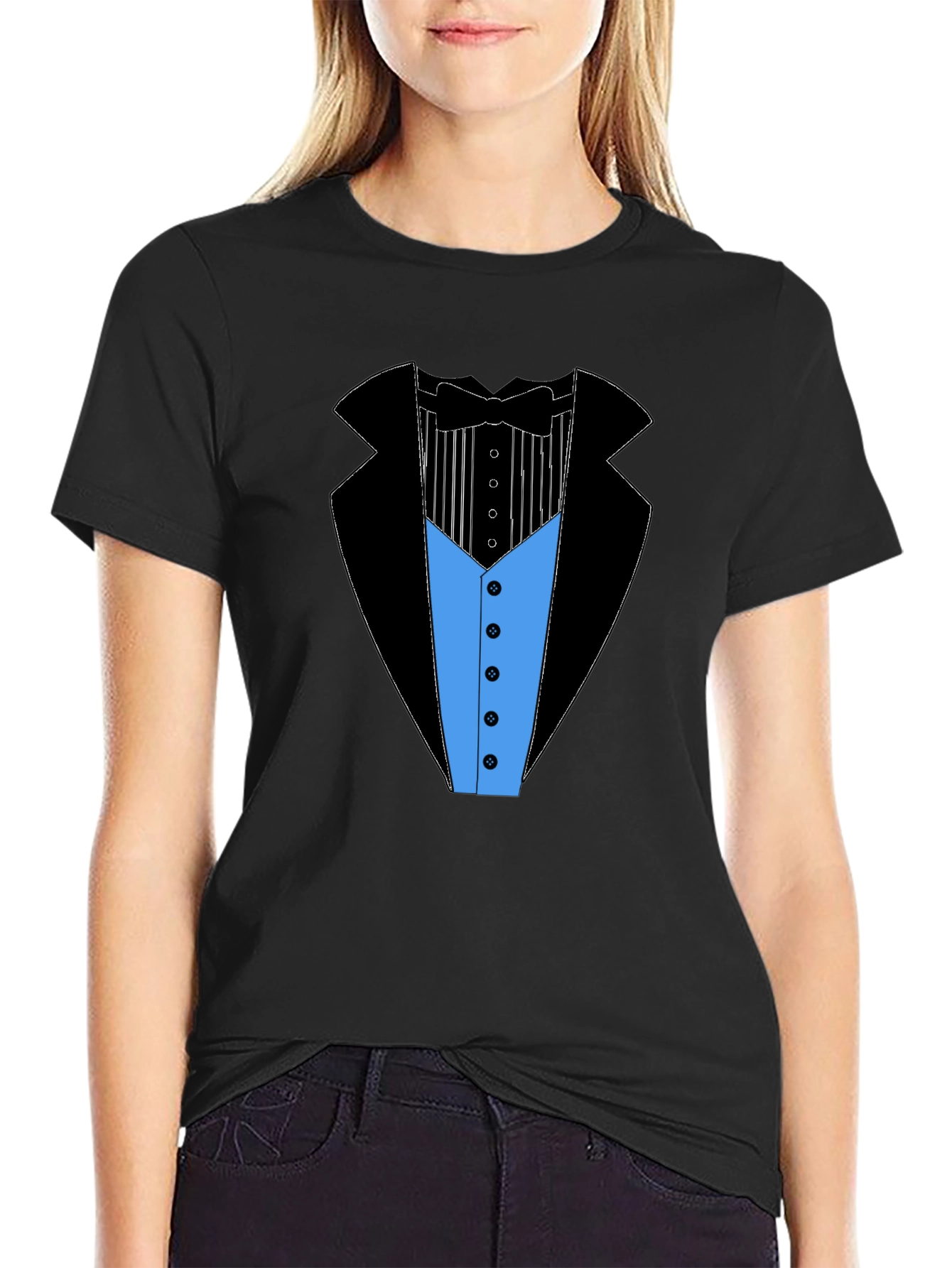 Camiseta Estampada Estilo Esmoquin Elegante