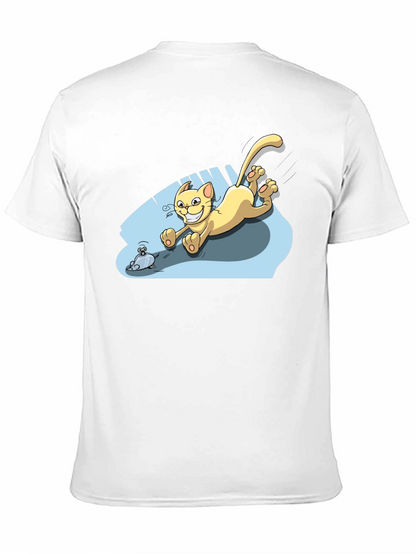 Camiseta Negra con Diseño de Gato Persiguiendo Ratón