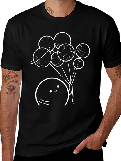 Camiseta Negra con Diseño de Planetas Animados