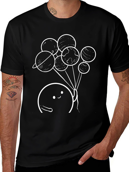 Camiseta Negra con Diseño de Planetas Animados