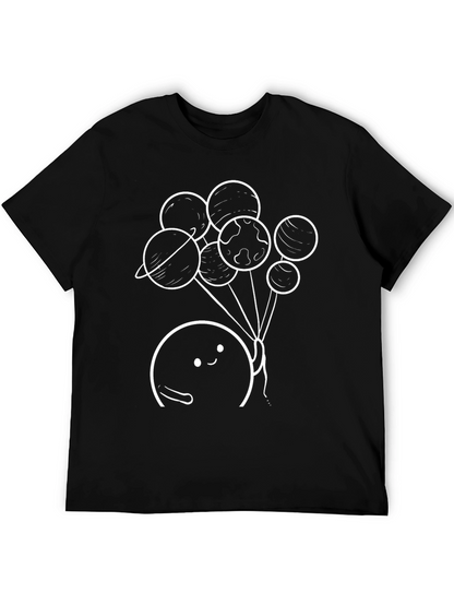 Camiseta Negra con Diseño de Planetas Animados