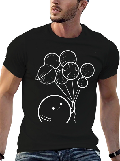 Camiseta Negra con Diseño de Planetas Animados