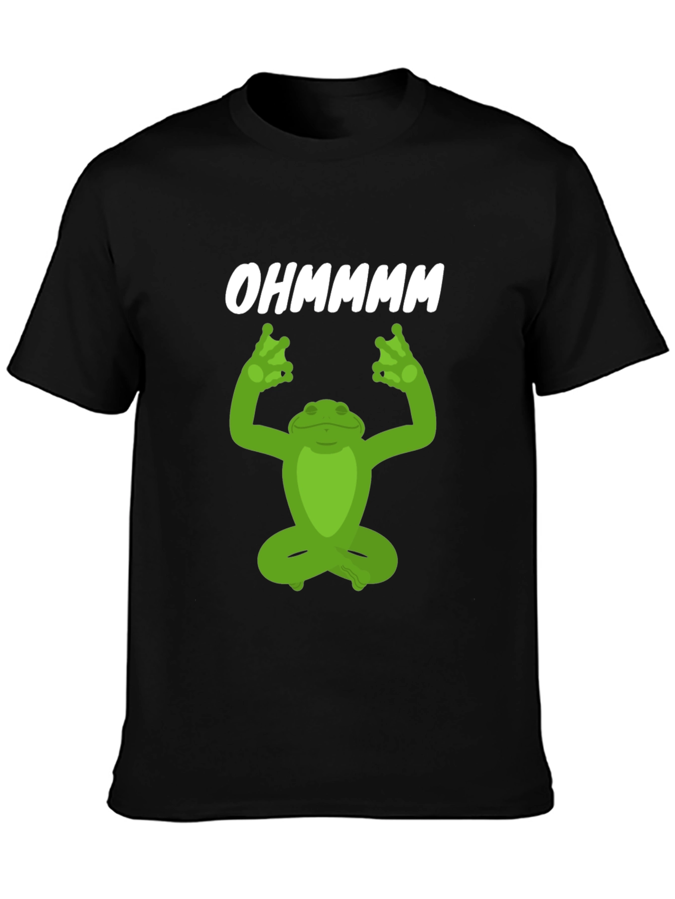 Camiseta Negra Yoga Rana Ohm Meditación Divertida