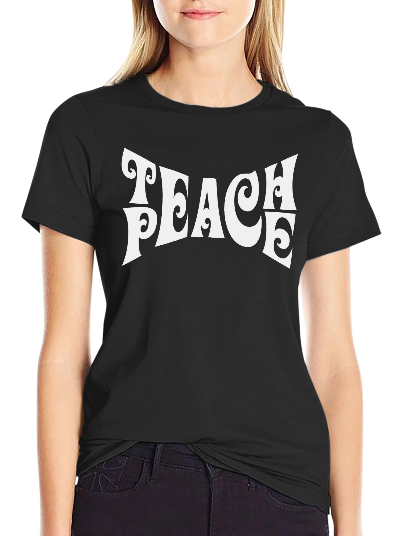 Camiseta Negra Retro con Estampado Teach Peace