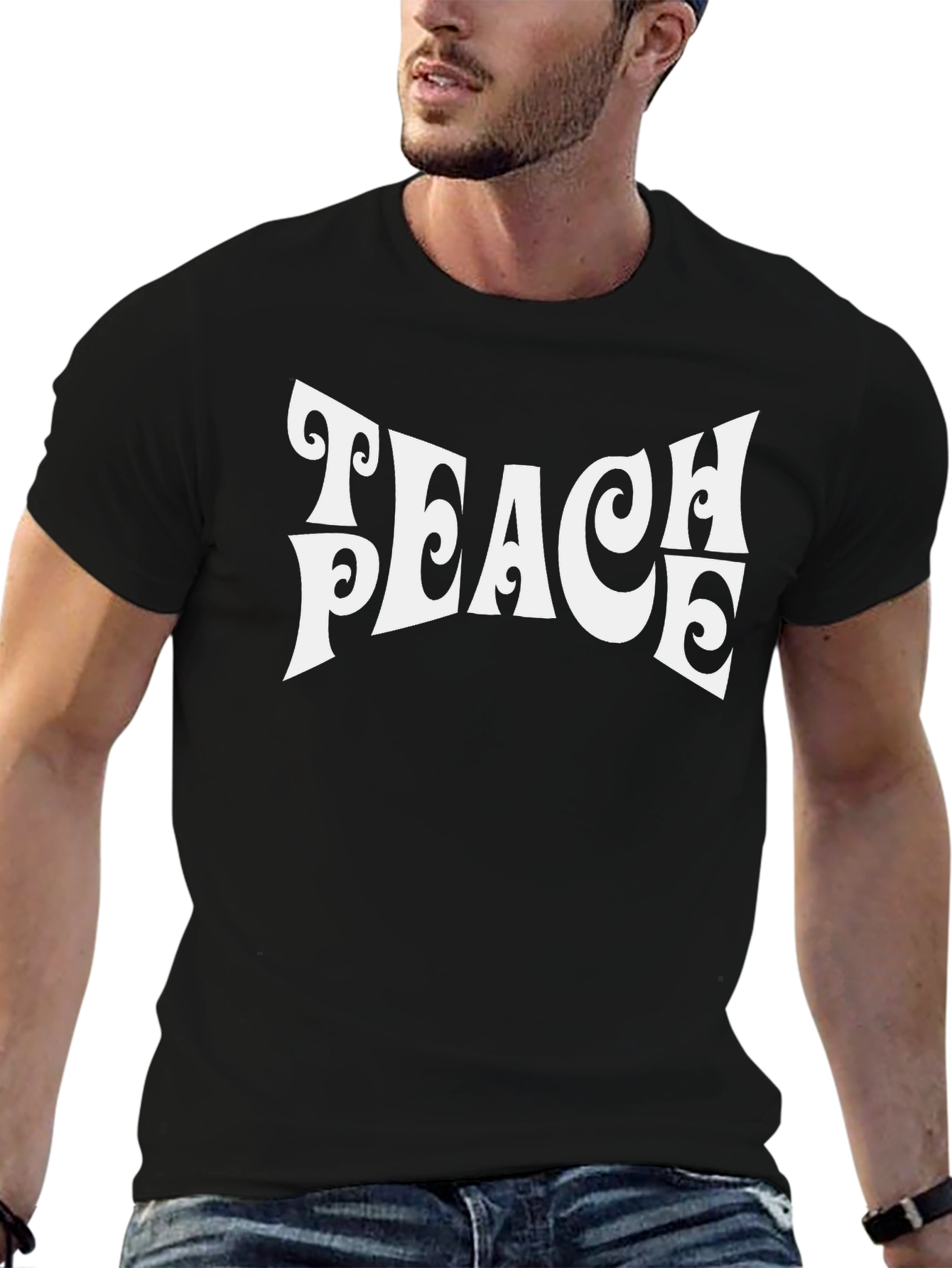 Camiseta Negra Retro con Estampado Teach Peace