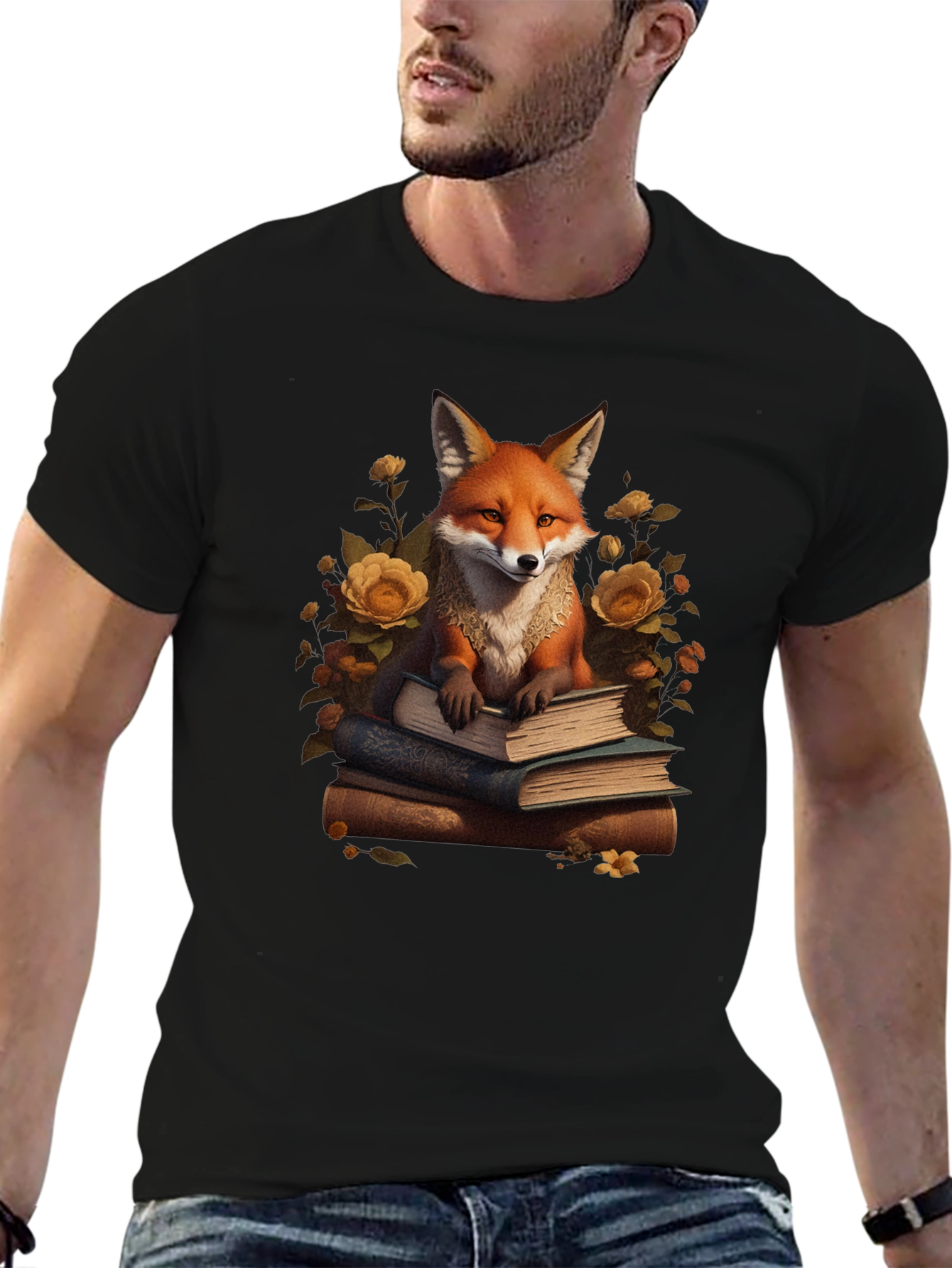 Camiseta Negra con Zorro Lector