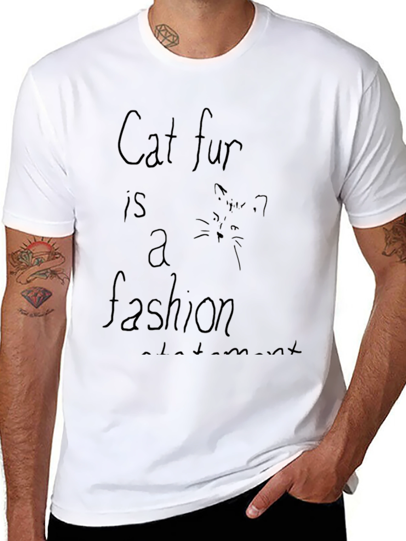 Camiseta Negra con Estampado Cat Fur