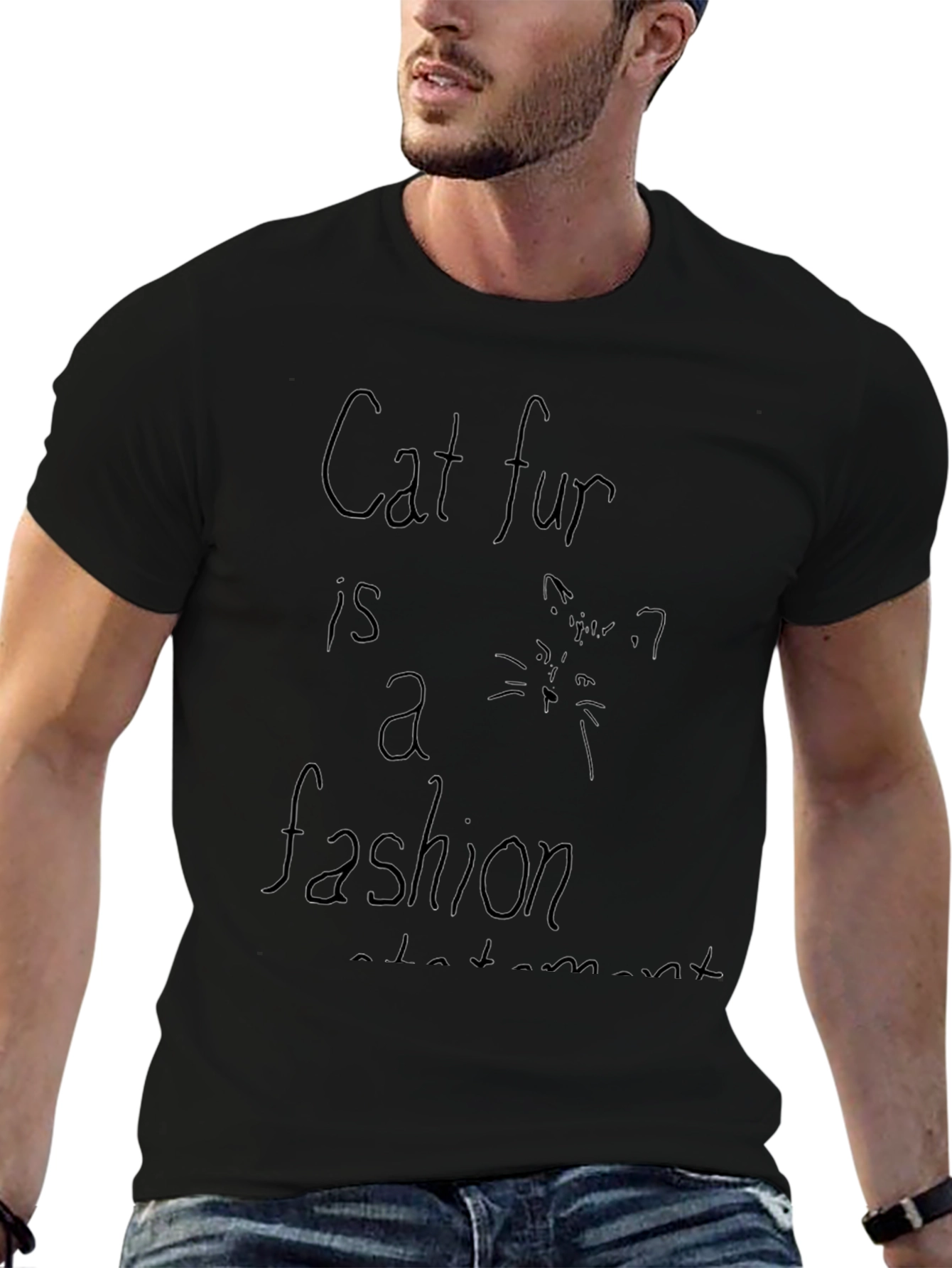 Camiseta Negra con Estampado Cat Fur