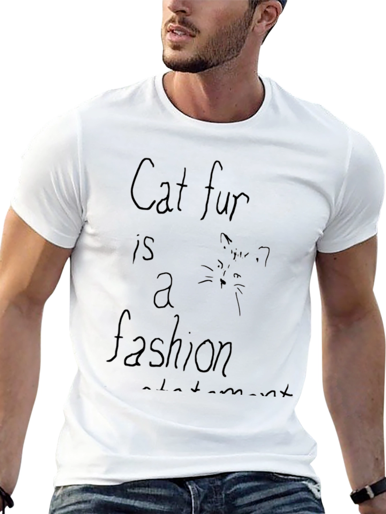 Camiseta Negra con Estampado Cat Fur