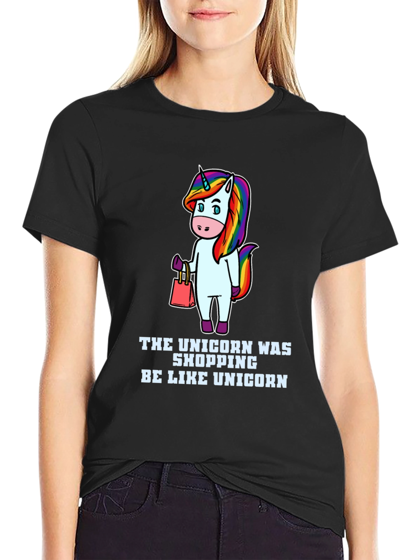 Camiseta Negra Unisex Diseño Unicornio Fashion