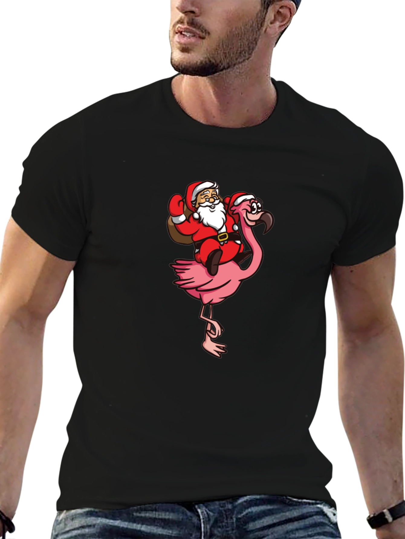 Camiseta Negra con Papá Noel en Flamenco