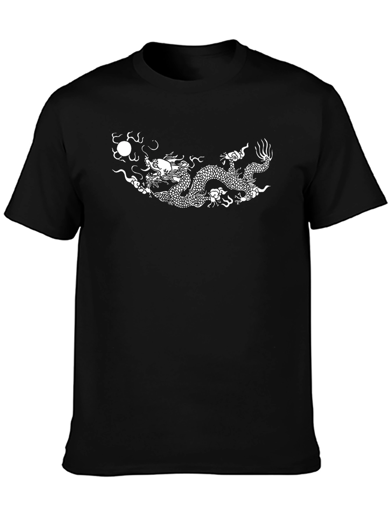 Camiseta Negra con Dragón Chino Blanco Estampado