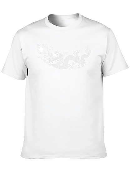 Camiseta Negra con Dragón Chino Blanco Estampado